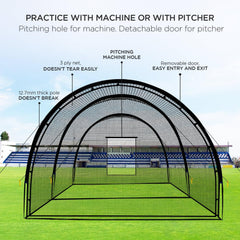 Baseball Batting Cage Net Batting Cages for Backyard Portable Baseball and Softball Batting Cages with Pitching Machine Hole and Detachable Door for Backyard Outdoor Hitting Practice
