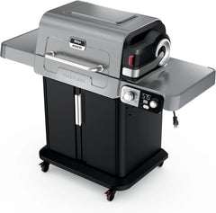 5-in-1 Electric and Propane Grill, 3-Burner Outdoor BBQ Grill and Smoker with Digital Controls, Griddle and Pizza Maker, Stainless Steel