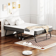 Cama Plegable de 120 cm con Colchón de 13cm (Viscoelástica), Somier Reforzado de Metal con 4 Ruedas y Funda Antipolvo, Cama Supletoria de Invitados