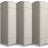 6 Panel Room Divider, 6ft Tall Extra Wide Folding Privacy Screen with Hand-Woven Mesh Panels