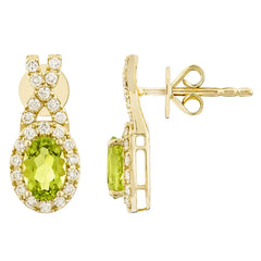Oval Shaped Peridot and Diamond Earrings (0.30 ctw)