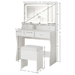 IRONCK Vanity Desk Set with LED Lighted Mirror & Power Outlet