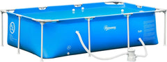 Outsunny Piscina Desmontable Tubular 252x152x65 cm con Depuradora de Cartucho 1200L/H Piscina Rectangular de Exterior para Adultos y Niños 2163L Azul
