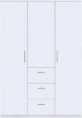 Habitdesign Armario Ropero 3 Puertas y 3 cajones, 203x117x52 (AltoxAnchoxFondo - en Cm), con Barra Colgadora y Estantes, Color Blanco Brillo