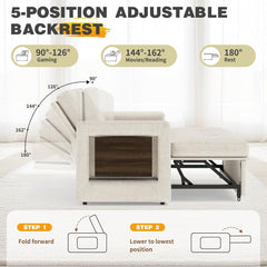 YOUDENOVA Sofá Cama 3 en 1, Sillón Cama multifunción, Sofá reclinable con Respaldo Regulable en 5 Posiciones, Sofá Cama para 2 Personas con Mesa y