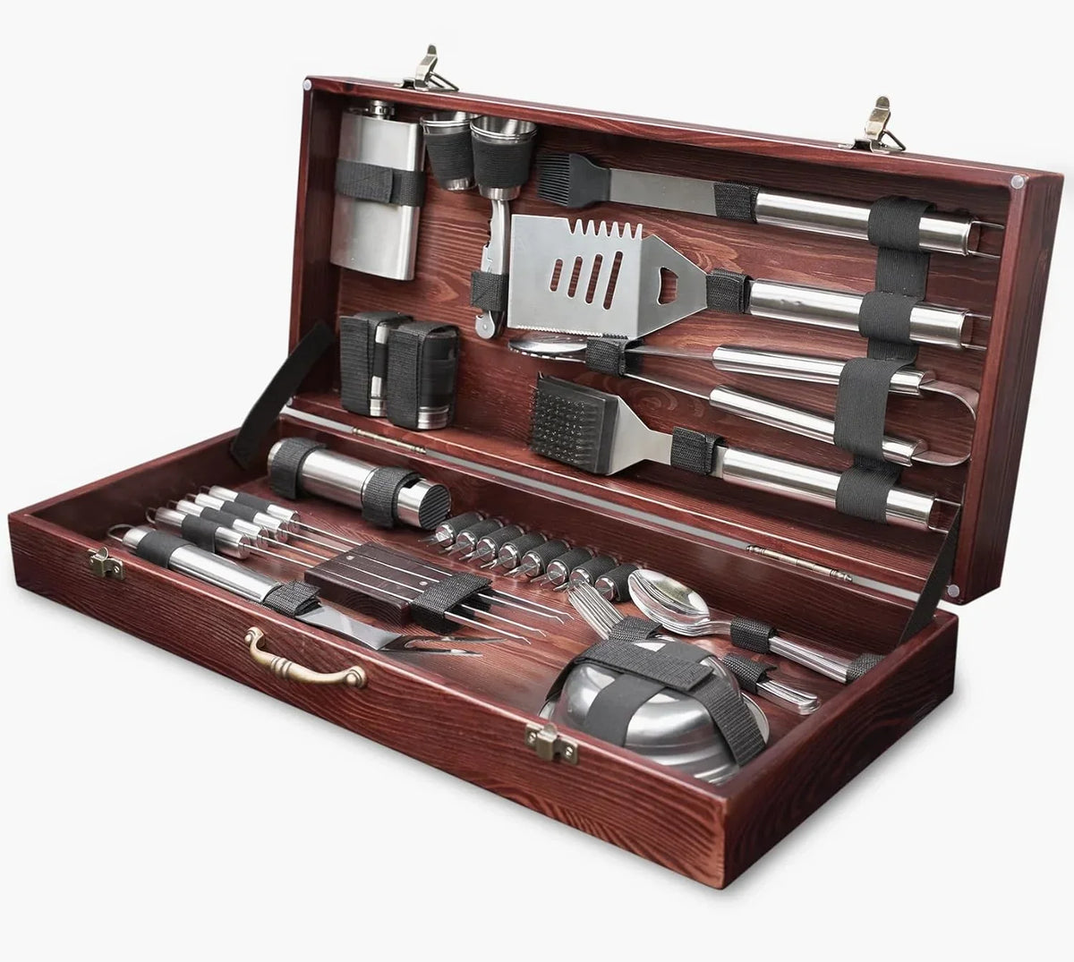 Outdoor Grill Accessories for Barbeque - Outdoor Grill Accessories for Barbeque - Premium Grill Tool Sets - Dark Wood Case Grilling Set - Griddle Accessories Kit - BBQ Gear