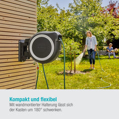 Gardena Original Wand-Schlauchbox RollUp L (weiß) 30 m: flexible Bewässerung für große Gärten, Schwenkbare Schlauchbox, inkl. 30 m Gardena