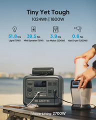 BLUETTI Elite 100 V2 Portable Solar Generator, 1024Wh LFP Battery, 1800W AC Output, Compact Backup Power for Camping and Home