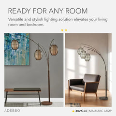 Floor lamp, equipped with three movable lampshades and an adjustable height design - perfect for decorating bedrooms, living rooms and corners, with a bronze color finish.