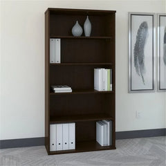 Bush Business Furniture Series C Tall 5 Shelf Bookcase in Mocha Cherry, Large Bookshelf for Home and Professional Office