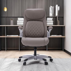 Ergonomic elastic polyurethane leather office chair, high-back modern executive office chair, equipped with 5 adjustable lumbar support cushions, tilting function, and reversible armrests. It is a comfortable home office computer desk chair, in black