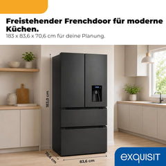 Exquisit Frenchdoor Kühl-Gefrierkombination | 506 l Nutzinhalt, Energieklasse E, 41 dB, No Frost Kühlen & Gefrieren, Schnellgefrieren, Wasserspender,