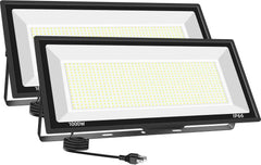 500W LED Flood Light Outdoor 2 Pack, 2000W Equivalent FloodLight with Plug, Super Bright 55000LM 5000K Daylight White IP66 Waterproof Commercial Lighting for Sports Fields,Courts,Arena,Stadium