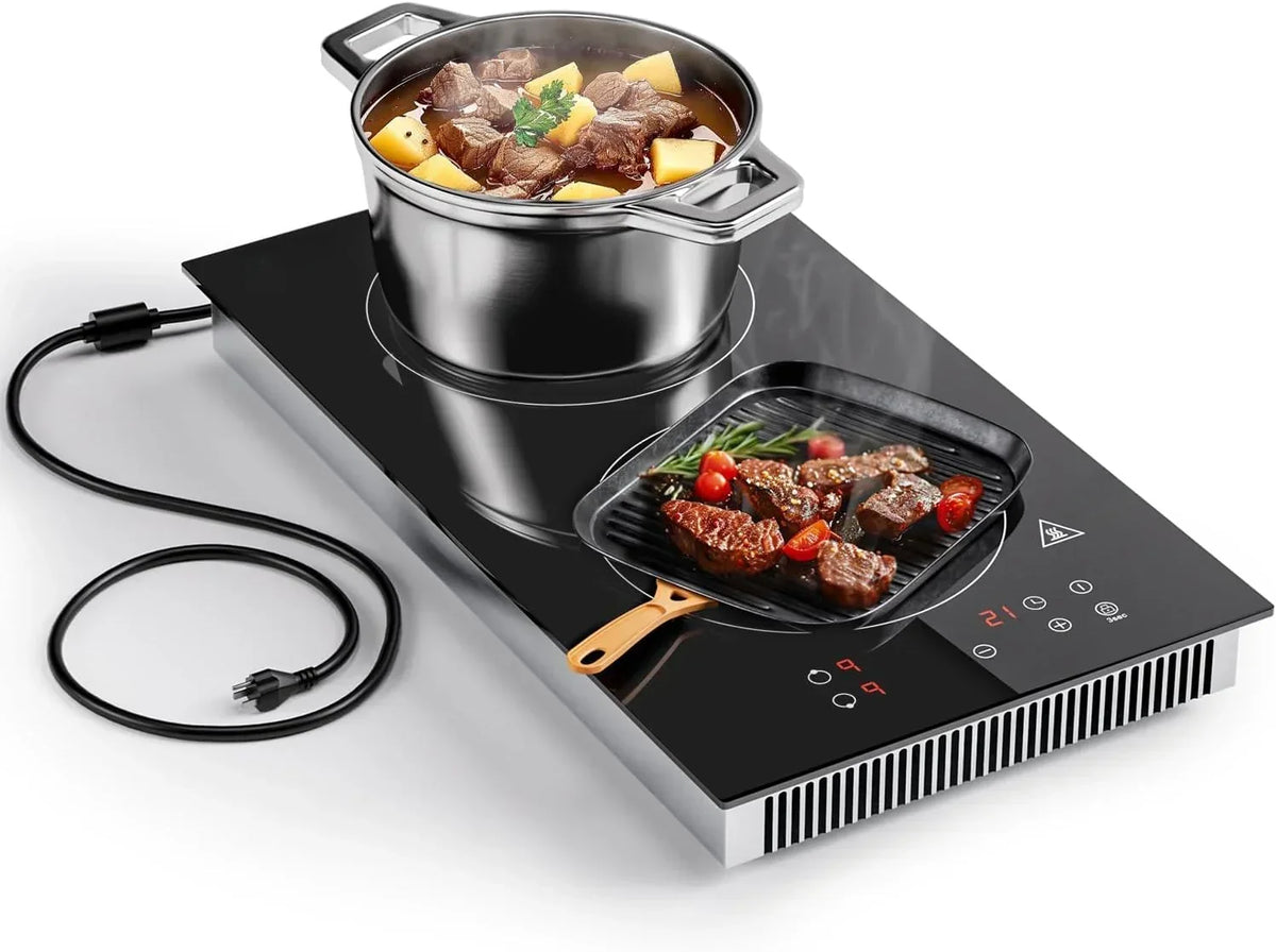Induction Cooktop 2 Burners, 12 Inch Bulit-in & Countertop Induction Stove with Plug 110V-120V, 9 Power Levels Electric Stove 1800W, Child Lock, Timer