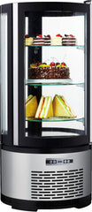 METRO Professional Kuchen-Vitrine GRV1100, Gastro, Edelstahl/Glas, 100 L, Umluftkühlung, 490W, Temperaturanzeige, automatisches Abtauen, rund, silber,