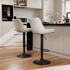 Bar stool set (2-piece) Adjustable rotating style, black color, covered with PU leather and equipped with a backrest, suitable for medium-height stools used in kitchen island or home bar.