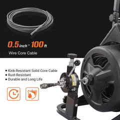 Drain Snake Commercial w/Attachments 100' Electric Sewer