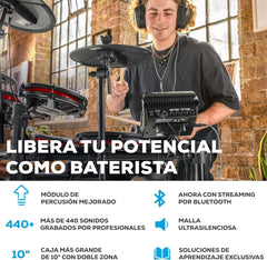 Alesis Nitro Max Kit Batería Electrónica con Parches Silenciosos de Malla, Caja de Doble Zona de 10", Bluetooth, 440+ Sonidos Auténticos, Lecciones