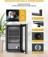 WIE Mini Kühlschrank Getränkekühlschrank 70 Liter mit Doppelte Glastür mit Verstellbaren Ablagen Indoor Outdoor Klein Bierkühlschrank Leise 105 Dosen