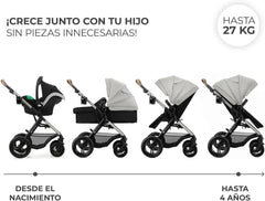 Kinderkraft MOOV XL 3 en 1, Carrito bebé hasta 27 kg, Carro, Con Asiento I-SIZE 40-75 cm, Plegable, Amortiguación, Convertible, Capazo XL, Con