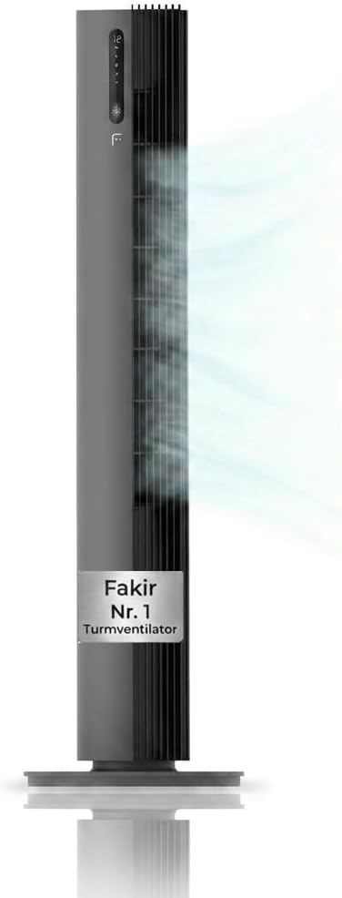 Fakir premium TV° 640 Turmventilator - Leiser Lüfter mit 32dB(A), DC-Motor, 12 Stufen, 12h Timer, LED-Display, Fernbedienung & 90° Oszillation,