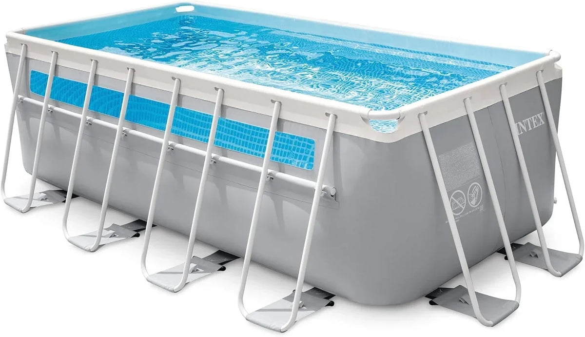 Intex Piscina Desmontable Rectangular Prism Frame, 400x200x122 cm, Material Triple Capa, Capacidad 8.418 L, Ventana panorámica, Tapiz, Cobertor,
