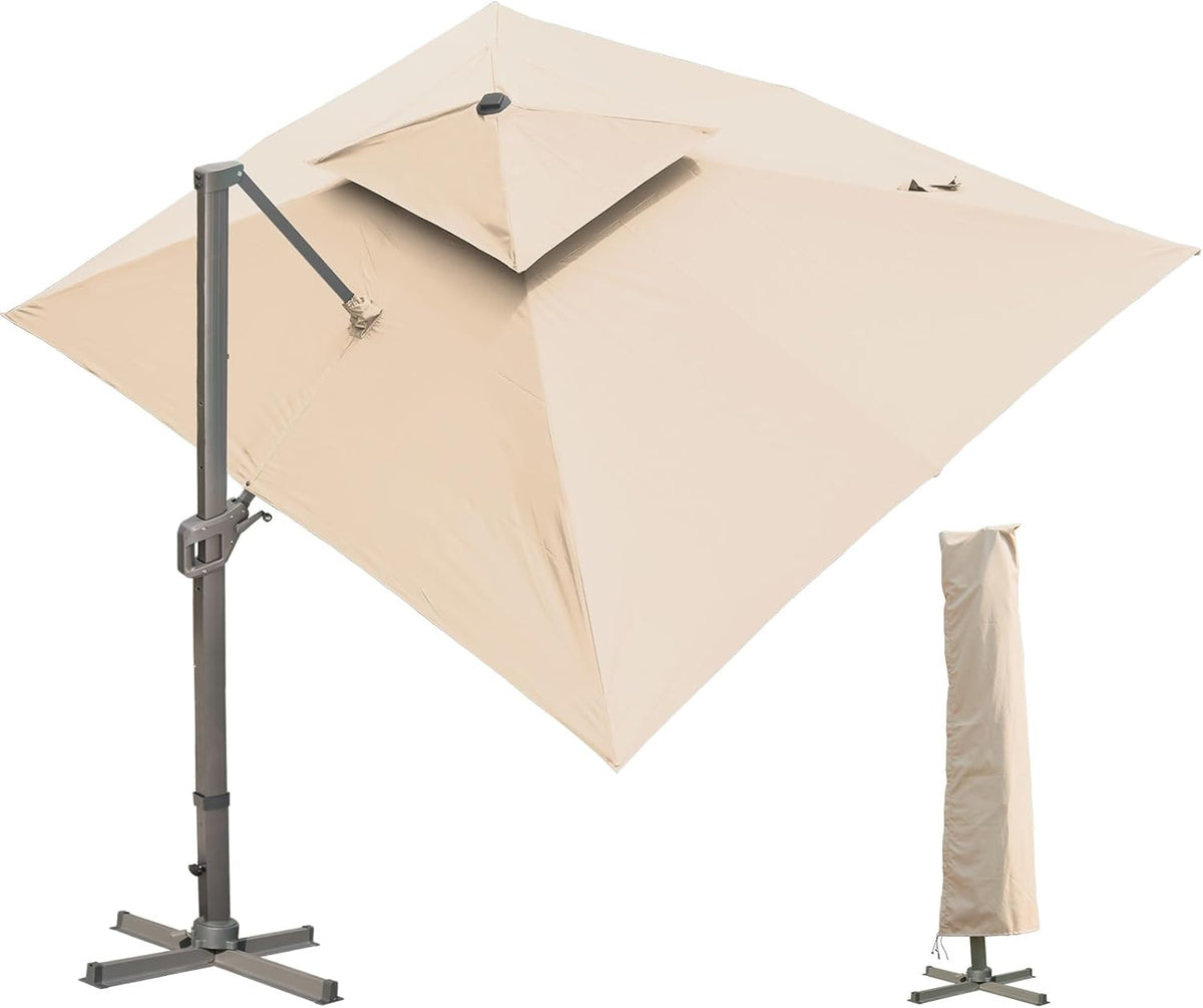 LKINBO Sonnenschirm 300 x 400 cm Rechteckig mit Ständer und Kurbel, Groß Ampelschirm Terrassenschirm 360°Drehbar Parasol Windfest Gartenschirm