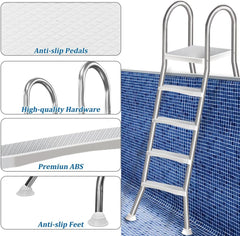 4 Stufige Poolleiter Edelstahl, Pooltreppe für Aufstellpool, Poolleiter 132 cm Poolhöhe, Pool Treppe, Poolstufen für Aufstellpools, Schwimmbadleiter