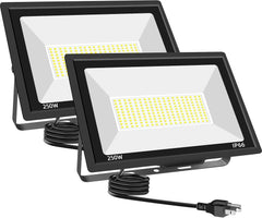 500W LED Flood Light Outdoor 2 Pack, 2000W Equivalent FloodLight with Plug, Super Bright 55000LM 5000K Daylight White IP66 Waterproof Commercial Lighting for Sports Fields,Courts,Arena,Stadium