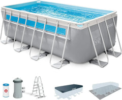 Intex Piscina Desmontable Rectangular Prism Frame, 400x200x122 cm, Material Triple Capa, Capacidad 8.418 L, Ventana panorámica, Tapiz, Cobertor,