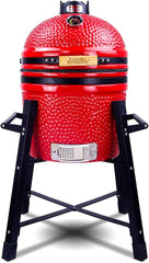 Ceramic Kamado Charcoal BBQ Grill and Smoker, Stainless Steel Grates -15" Ceramic with Tall Stand (GREEN)