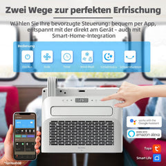 BE COOL BC5CSKL26 3in1 Mini Split Klimaanlage 5000 BTU mit WiFi, App-Steuerung, Kühlen, Lüften, Entfeuchten, 24h Timer, Schlafmodus, für Räume bis 12
