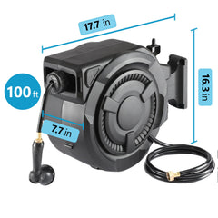100 ft Wall Mounted Garden Hose Reel, 1/2 Inch Hose with 180° Swivel