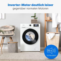 Bomann Waschmaschine 8kg | max. 1400 U/min | 10 Jahre Motor-Garantie | robuster, leiser & langlebiger Invertermotor | 15 Waschprogramme | LED-Display