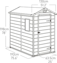 Keter Manor 4X6 - Caseta de jardín, 130x192x198cm y 2,2m2, Suelo, Sistema de ventilación, Puerta y Ventana, Resistente al Agua, Color Gris
