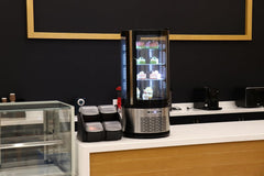 METRO Professional Kuchen-Vitrine GRV1100, Gastro, Edelstahl/Glas, 100 L, Umluftkühlung, 490W, Temperaturanzeige, automatisches Abtauen, rund, silber,