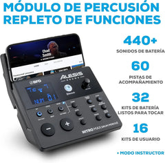 Alesis Nitro Max Kit Batería Electrónica con Parches Silenciosos de Malla, Caja de Doble Zona de 10", Bluetooth, 440+ Sonidos Auténticos, Lecciones