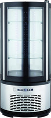 METRO Professional Kuchen-Vitrine GRV1100, Gastro, Edelstahl/Glas, 100 L, Umluftkühlung, 490W, Temperaturanzeige, automatisches Abtauen, rund, silber,