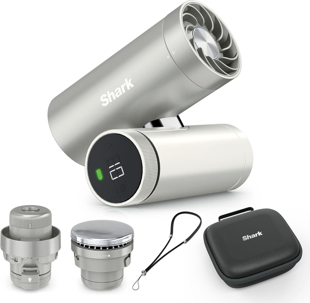 Shark ChillPill 3-in-1-Hochgeschwindigkeits-Handventilator-, Sprühnebel- und InstaChill-System Paket mit Reise-Etui, mit 3 Kühlaufsätzen,