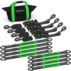 Car Tie Down Straps for Trailers with J Hooks (4-Pack) - 2 Inch x 8 Feet (10,000lb Break Strength) - Heavy Duty T-Handle Car Hauler Tire Straps for Trailer & UTV with Axle Straps - Black