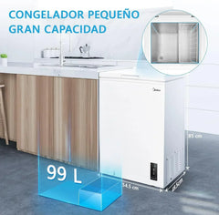 MIDEA Arcon Congelador Pequeño Horizontal de 99L, Motor Inverter, Control Electrónico de Temperatura, Tecnologia D-TYPE Tube, Cestas con Asa, Easy