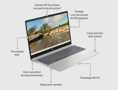 HP 15-fd0163ns- Ordenador portátil de 15.6" Full HD (Intel Core i5-1334U, 16GB RAM, 512GB SSD, Intel Iris Xe Graphics, Windows 11) Silver - Teclado