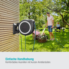 Gardena Wand-Schlauchbox RollUp M/L (weiß) 25 m: flexible Bewässerung für mittelgroße bis große Gärten, Schwenkbare Schlauchbox, inkl. 25 m Gardena