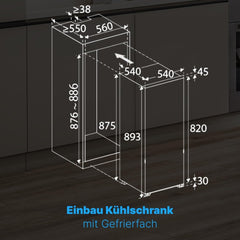 Bomann Einbaukühlschrank mit Gefrierfach | Kühlschrank Einbau 118L mit 2 Ablagen | Einbaukühlschrank mit Abtauautomatik & Schlepptürausführung |