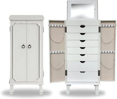 Hives and Honey Cabby Standing Jewelry Armoire – Fully Locking Wood Jewelry Storage with Mirror, 7 Drawers, Necklace Hooks, and Anti-Tarnish Lining — Turquoise