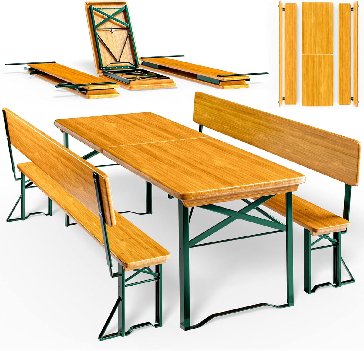 Casaria Bierzeltgarnitur mit Lehne 170 cm Klappbar Stabil 2X Bierbank 1x Breiter Tisch Holz Biertischgarnitur Festzeltgarnitur Biergartengarnitur
