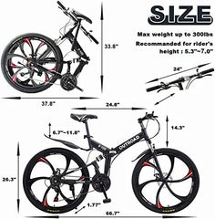 26-Inch Folding Mountain Bike for Adults, 21-Speed, Dual Suspension
