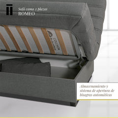 SHIITO - Sofá Cama de 3 Plazas con Arcón Interior - 100 x 193 x 100 cm - Modelo Romeo - con Apertura Clic-Clac - Incluye 2 Cojines - Color Gris Oscuro