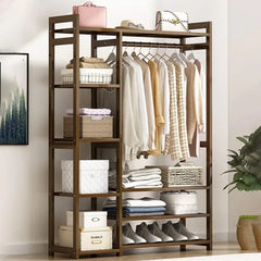 Floor-Standing Solid Wood Rotating Coat Rack，Portable Bamboo Clothes Rack - Versatile Closet Organizer with Storage Shelves and Compartments for Bedroom, Entryway, or Living Room - Stylish a