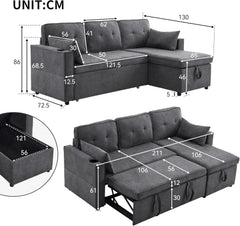 Sofá Cama 3 plazas con Portavasos y Bolsa Pasamanos Lateral, Sofá en Forma de L, Intercambiable a la Derecha y a la Izquierda, Gris